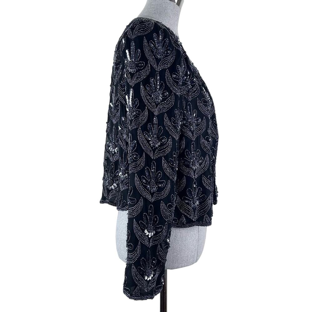 Laurence Kazar Vintage sequin Beaded Embellished Women's XL Crop Jacket Blazer - Picture 2 of 13